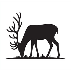 Fototapeta premium Black silhouette of a standing deer on a white background