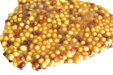 Pickled mustard seeds ready to eat lying on white background