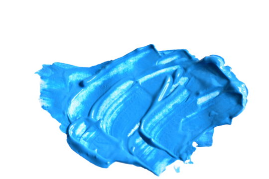 A spot of blue paint on a white background.