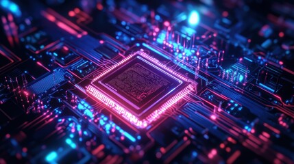 Fototapeta premium AI-Enhanced Quantum Chip Processing High-Speed Data