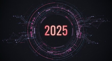 2025 Digital: A digital depiction showcasing the year 2025 within a technological, futuristic design, representing progress and innovation.