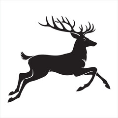 Obraz premium Black silhouette of a standing deer on a white background