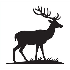 Black silhouette of a standing deer on a white background