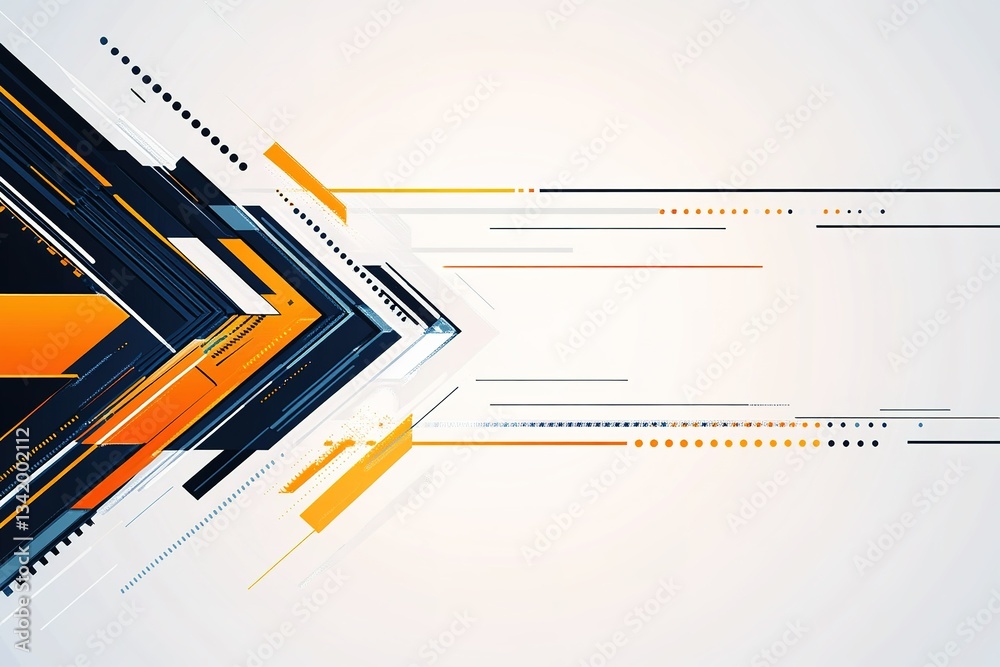 Poster abstract angular composition with geometric elements and digital patterns on light backdrop
