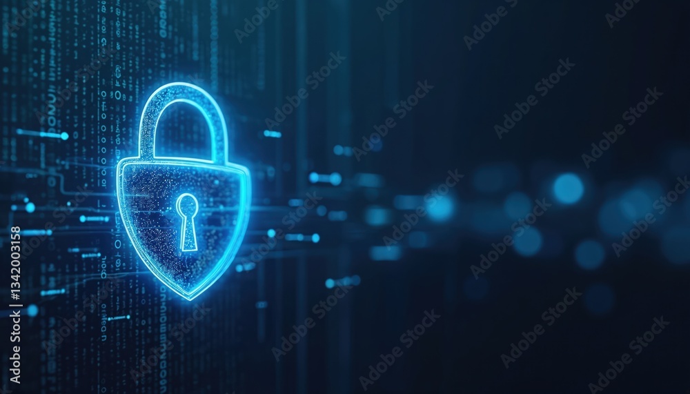 Aufkleber Padlock icon over binary code background. Cyber data protection and privacy concept. Cyber security, internet and networking technologies protect digital business, online financial transactions.