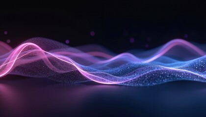 Abstract 3D blue and purple waves against black backdrop. Futuristic tech wallpaper, dynamic design shows motion and elegance. Modern, energetic flow with vibrant gradient, sleek artistic touch.