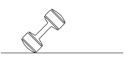 One continuous line drawing of dumbbells. Sports equipment. Sport, training, health. Vector illustration, Single continuous line drawing of dumbbells. Sport equipment in one linear style. pro Design.