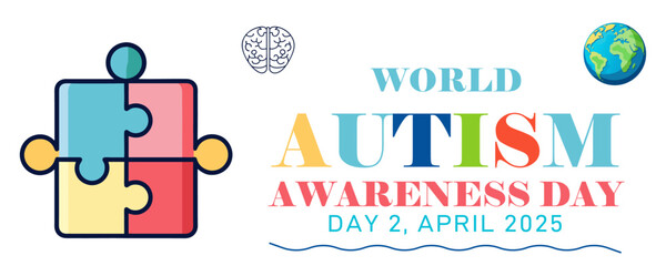 World Autism Awareness Day is observed every year in April vector banners, flyers, and medical posters on 2 April  celebrate the month