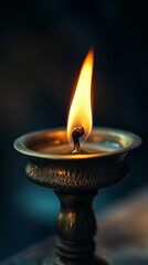 Burning candle in a brass holder, Easter and Palm Sunday theme