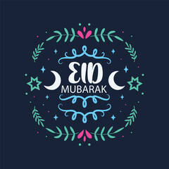 Eid Mubarak Artistic Calligraphy with Decorative Frame on Dark Background