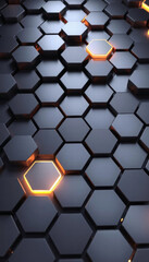 Dark hexagonal technology abstract background. Hexagon futuristic modern technology background illustration. Honeycomb texture grid. Digital hi-tech concept background. Wallpaper