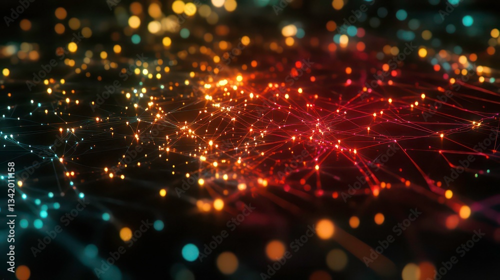 Poster abstract network of glowing points and lines. possible use science illustration, technology backgrou