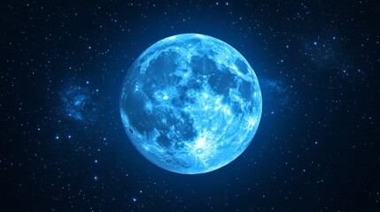 Obraz premium Glowing Blue Pixel Moon in Dark Starry Night Sky