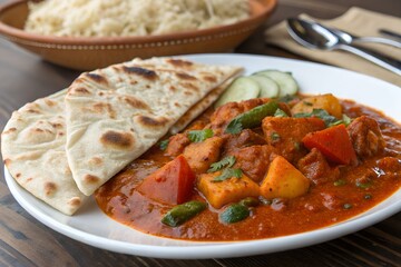 A plate of traditional Indian curry with naan bread