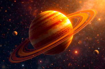 Naklejka premium majestic planetary system orbiting orange gas giant 
