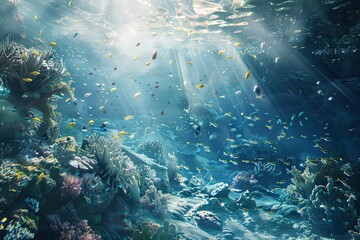 Fototapeta premium Ocean life, underwater marine life and coral reefs 