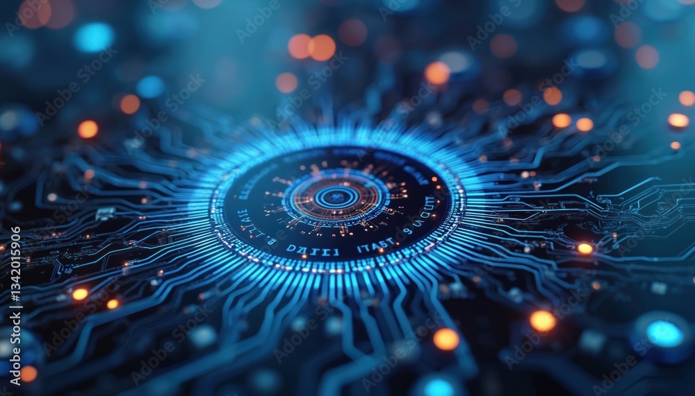 Poster Hi-tech futuristic concept. Machine learning data exchange. Deep learning, AI neural network. Cyber circuit board background. Digital cyberspace tech, programming, software. Innovation cloud science