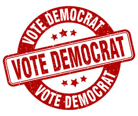 vote democrat stamp. vote democrat label. round grunge sign