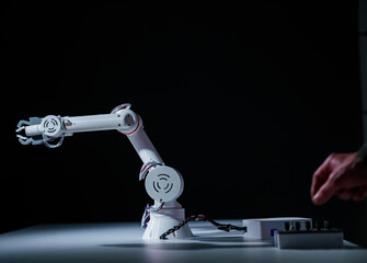 Industrial robot in mechatronics laboratory.
