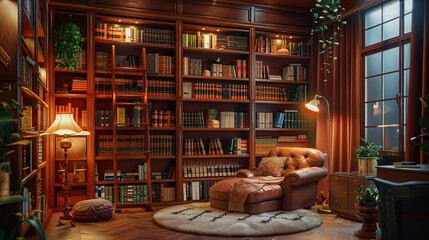 Naklejka premium Airy and bright library room 