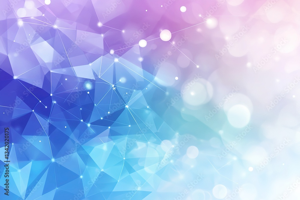 Poster abstract background with geometric shapes connecting lines and soft colorful bokeh