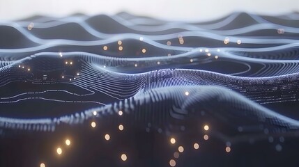 Abstract digital landscape with glowing particles. Perfect for technology, AI, and data visualization projects.
