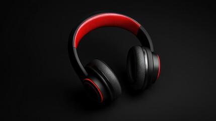 Sleek Black and Red Headphones on Dark Background: Immersive Audio Experience