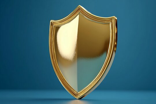 Shiny Golden Shield Security Concept 3D Render Protection Symbol Wealth Success