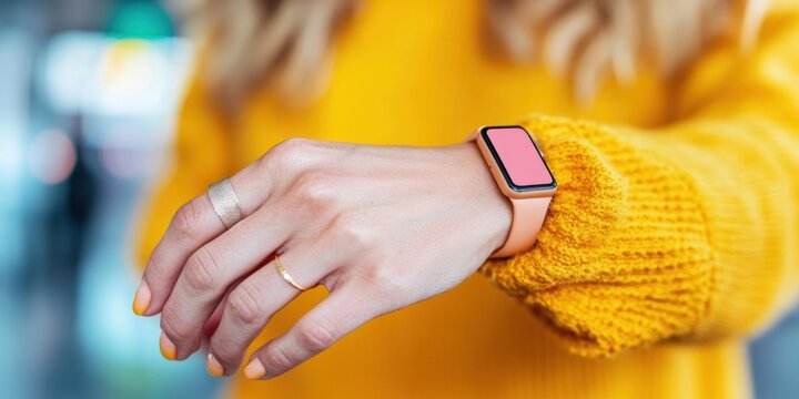 Vibrant Gen Z Fintech Innovation Seamless Contactless Payment via Smartwatch in Retail - Urban Digital Lifestyle Transforming Financial Interaction with Wearable Tech