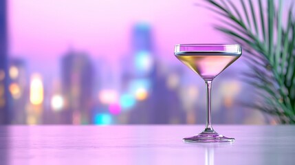 Yellow Cocktail at Sunset City Skyline