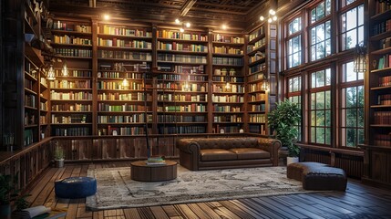 Simple airy Library room interior 