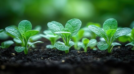 Naklejka premium Vibrant young plants sprout from rich soil
