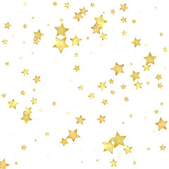 Magic stars vector overlay. Gold stars scattered around randomly, falling down, floating. Chaotic dreamy childish overlay template. Vector fairytale on white background.