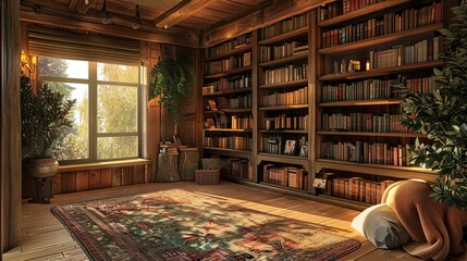 Simple airy Library room interior 