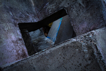 geometric concrete blocks with graffiti