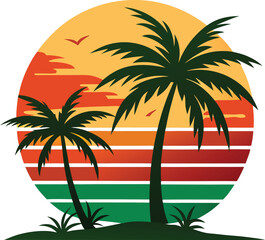 Retro Sunset with Palm Trees – Vintage Tropical Vector Design