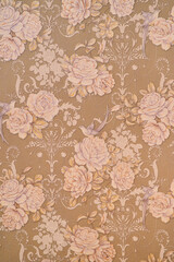 Tapestry brown wallpaper with floral patterns on the wall