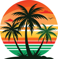 Retro Sunset with Palm Trees – Vintage Tropical Vector Design