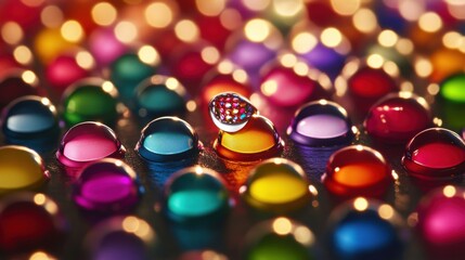 Colorful Reflections of Water Droplets on Vibrant Surface Background