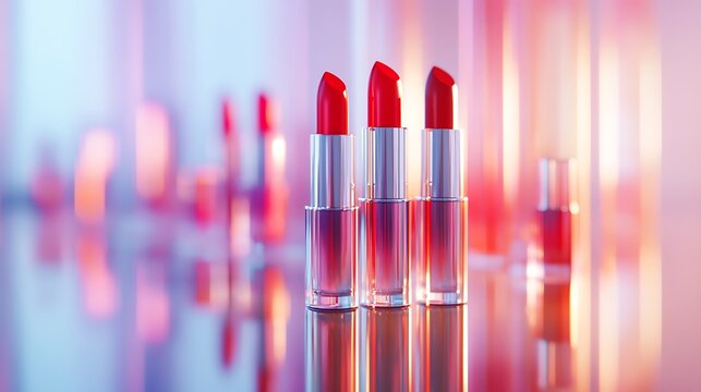 Row of lipsticks with a blurred pink studio backdrop
