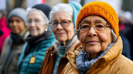 A group of older adults participating in a protest, advocating for policy changes that affect seniors