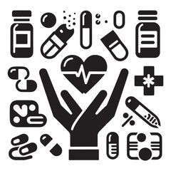 Nurse And Doctor Vector Icon Silhouette On White Black Background