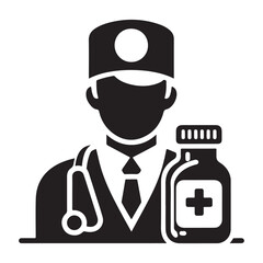 Nurse And Doctor Vector Icon Silhouette On White Black Background