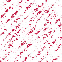Sprinkled hearts valentine template. Red hearts scattered on white background. Festive sprinkled hearts vector illustration.