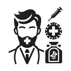 Nurse And Doctor Vector Icon Silhouette On White Black Background