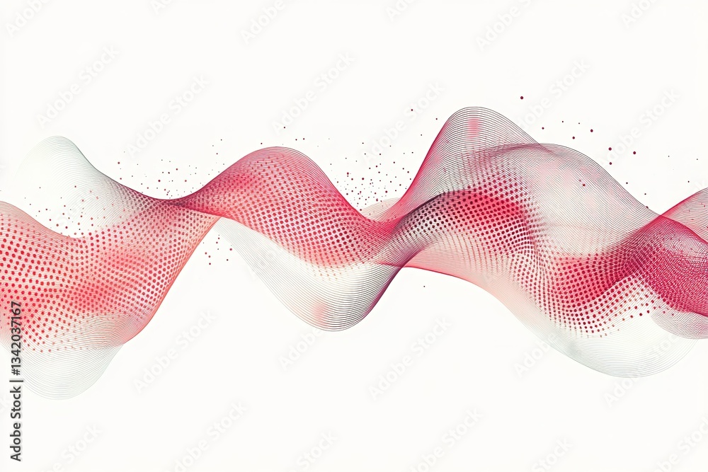 Poster abstract waves with halftone patterns and thin lines floating on a white background