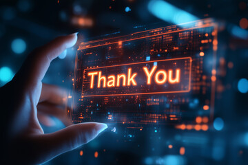 Digital gesture of gratitude in a modern tech environment at night
