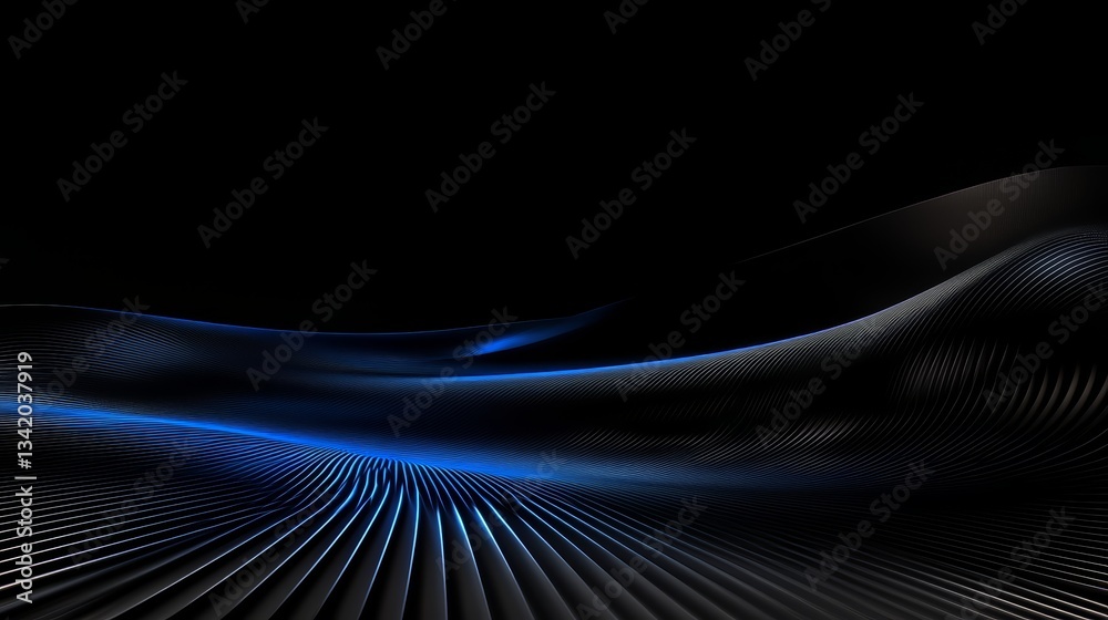 Fototapete black and blue image of a wave with a blue line in the middle. the image is abstract and has a futur