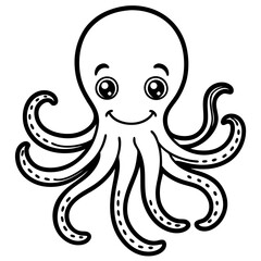 Obraz premium Cartoon Octopus Cute Marine Animal with Smiling Face and Tentacles for Children's Coloring Pages and Educational Materials
