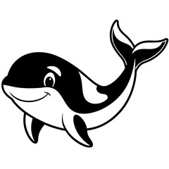 Naklejka premium Cartoon Orca Whale Cheerful Sea Life Character in Black and White, Isolated for Kids and Design Projects